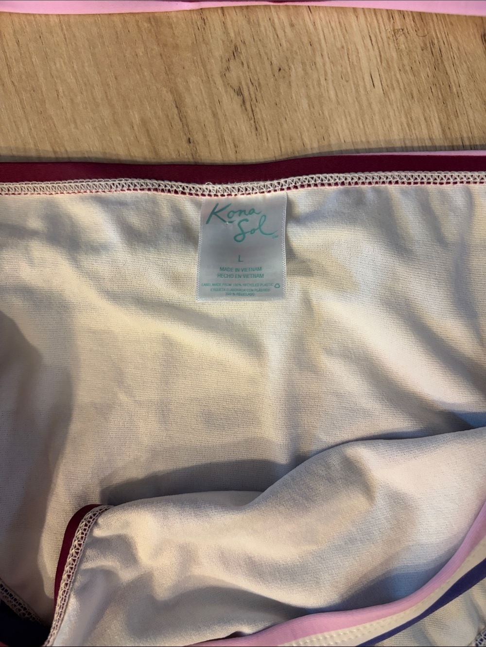 Kona Sol Stripe Bandeau Bikini Set Pink Purple Medium - Picture 2 of 6